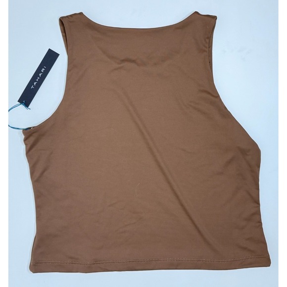 Tahari Modern Essentials Tank Top Sz M Stretch Scoop Neck Nylon Brown - Picture 2 of 7